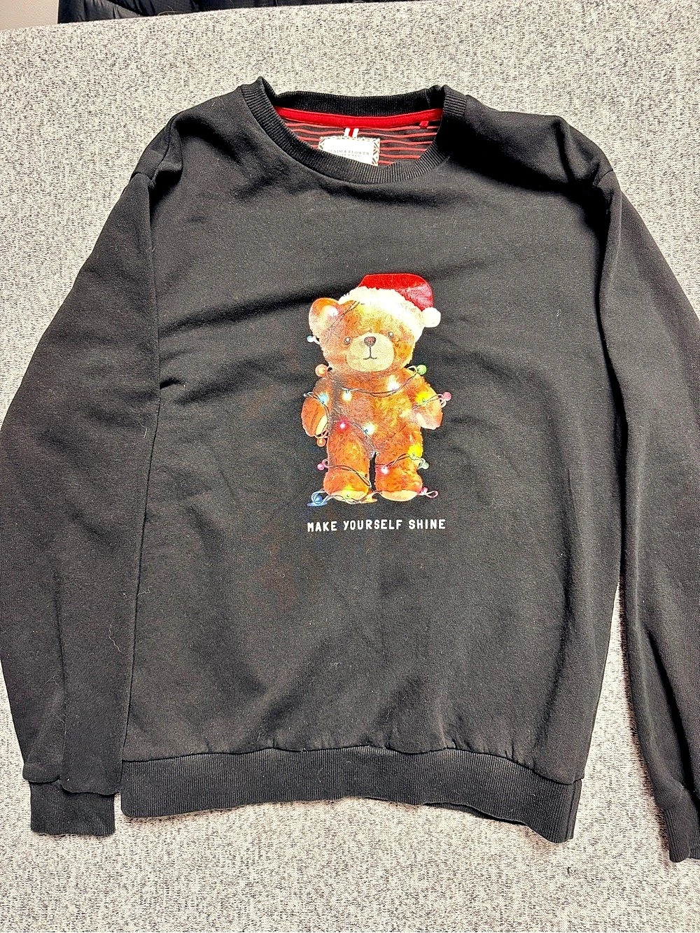 Denim & Flower Graphic Bear Sweatshirt Size Medium Like New